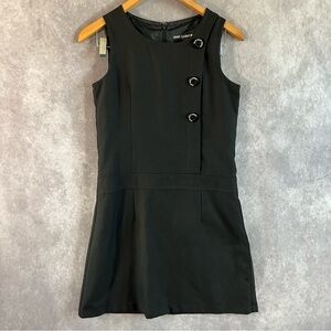 Mary Quant London Mini Dress Women Small S Black Buttons Sleeveless Night Out